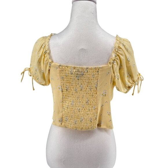 Princess Polly Alison Yellow Floral Crop Corset Top Sz 12 US EUC Puff Sleeves - Picture 4 of 9